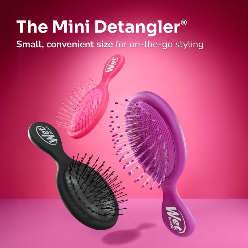 Detangling Brush - Mini Wet & Dry Hair Brush for Tangle-Free Styling | Soft Flexible Bristles for All Hair Types - Black