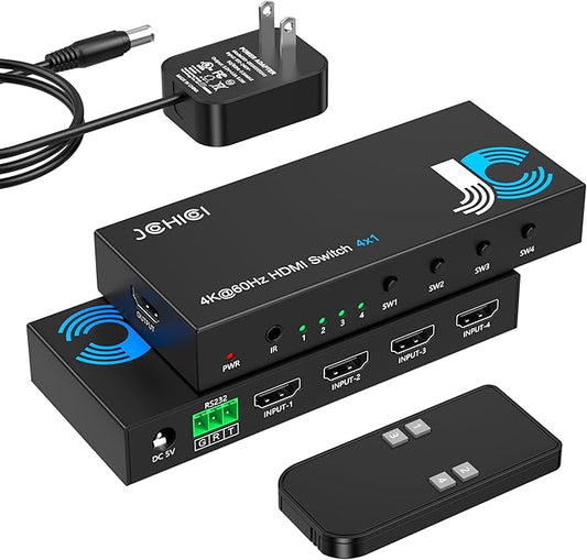 HDMI Switch 4 in 1 Out 4K@60Hz, 4 Ports HDMI Switcher Splitter Selector with Remote, Support HDCP 2.2 HDR 10+ Dolby Vision/Atmos 18Gbps CEC for Apple TV Game PC PS4 5 Pro Xbox Roku