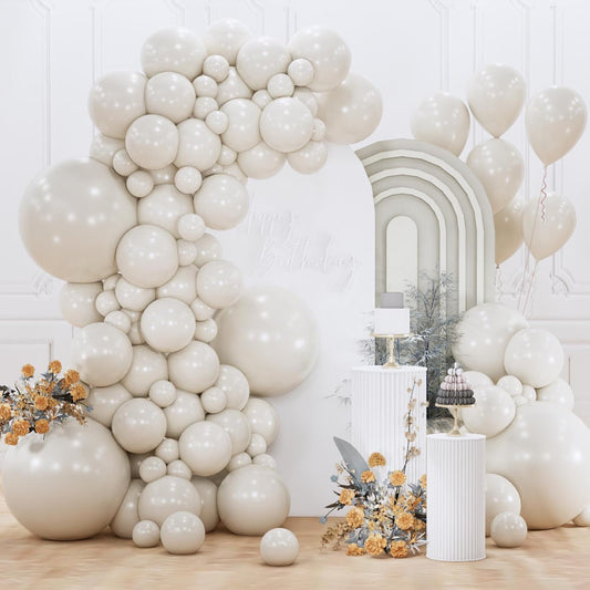 PartyWoo White Sand Balloons - 152-Piece Boho Balloon Arch Kit in Off White, Beige & Cream for Weddings, Baby Showers & Birthdays