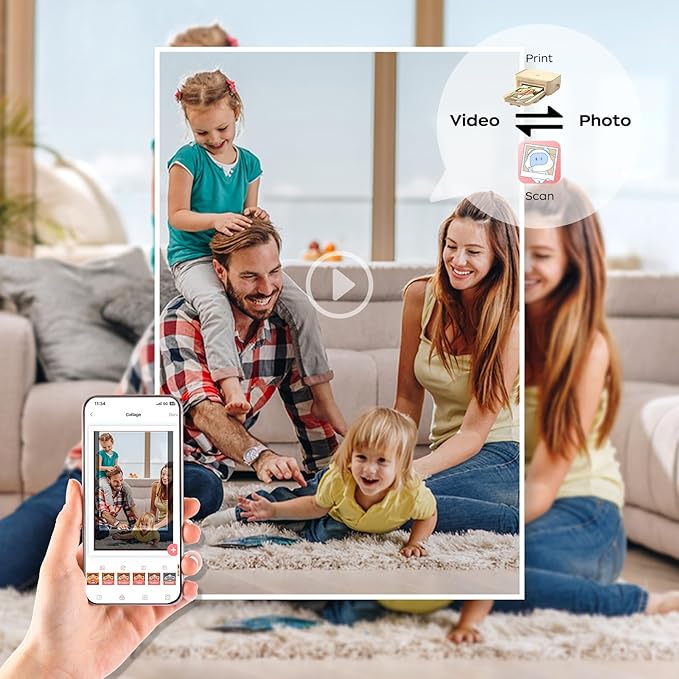 HPRT 4x6 Photo Printer with 108 Sheets & 2 Ribbons - Dye Sublimation Wireless Portable Photo Printer for iPhone & Android Smartphones, Home & Travel Picture Printing, Ideal Gift, Beige