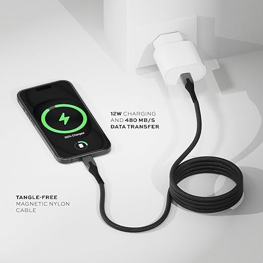 Statik MagStack USB A to iPhone Cable MFi Certified, Clutter-Free Magnetic Charging Cable, Anti-Tangle Phone Charger Cord, 12W, Compatible with iPhone & iPad, 3FT