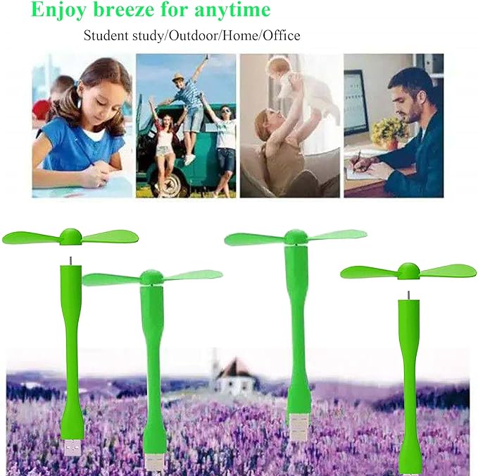 Soseelnee Mini USB Fan, Portable Pocket Fan USB-A Powered Little Cooler, Quiet Operation, for Home Office Car Outdoor Travel- 4 Pack (Green)