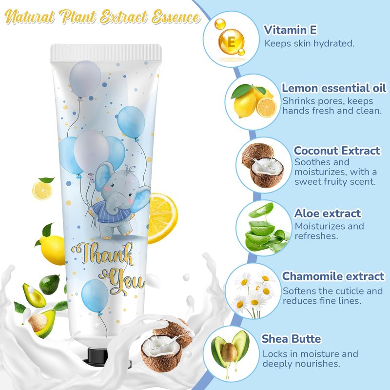 Swiffen 24 Sets Baby Shower Hand Cream Bulk Blue Elephant Shower Favors Bridal Thank You Appreciation Hand Cream for Guests Travel Size Lotion with Organza Bags