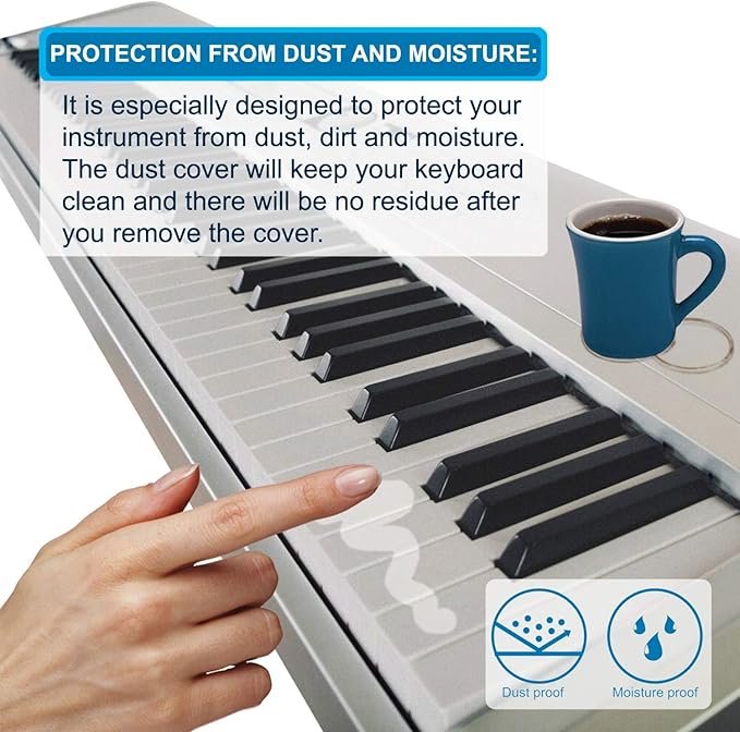 HQRP Elastic Dust Cover - Spandex Stretch Protector, Locking Clasp - 61-76 Key Digital Piano - compatible with Casio LK-265 LK-280 WK-6600 WK-7600 WK-245 - Storage Bag