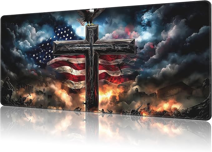 NIYLYNSYN Mouse Pad Large A Cross with an Eagle Non-Slip Game Desk Mat with Stitched Edge Laptop Keyboard Desk Pad for Work Home Gaming (35.4 x 15.7 Inches)