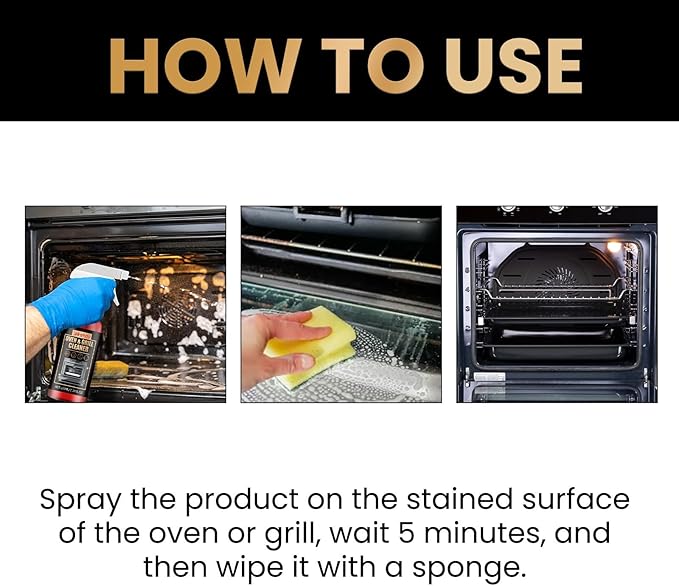 Oven and Grill Cleaning Spray – Dissolves Grease in 5 Minutes, No Scrubbing Required, Removes Odors, Eliminates Thick Grease & Build Up, Grease Remover, 3.38 Floz (3pcs)