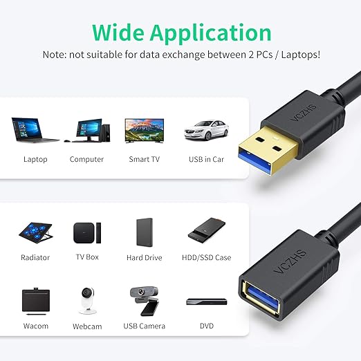 VCZHS Tech USB 3.0 Extension Cable 20 FT, Heavy-Duty 22AWG Power Wire, USB Extender Cord, High-Speed 5Gbps Type A Male to Female for Remote Printer, Webcam, and PC Peripherals