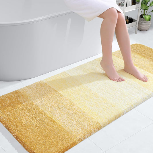 OLANLY Large Bathroom Rug Mat - Extra Soft Microfiber with Rubber Backing | Quick Dry, Washable, Light Yellow 54x24