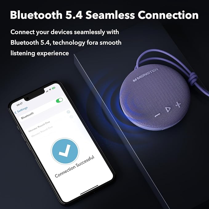 Monster IPX8 Shower Speaker Waterproof, Bluetooth 5.4 with Loud HD Sound and Robust Bass Portable Wireless Outdoor Speakers