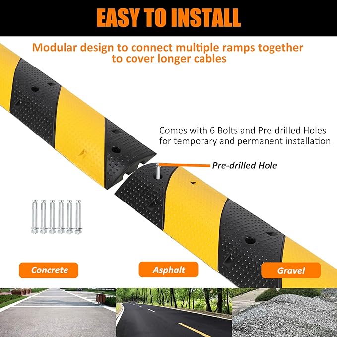 3.3 Ft Heavy Duty Speed Bumps for Road, 2 Pack Rubber Speed Bumps for Driveway 2.4 Inch Rise, 2 Channel Modular Traffic Speed Bump Hump Cable Protector Ramps for Asphalt Concrete Gravel with 6 Bolts