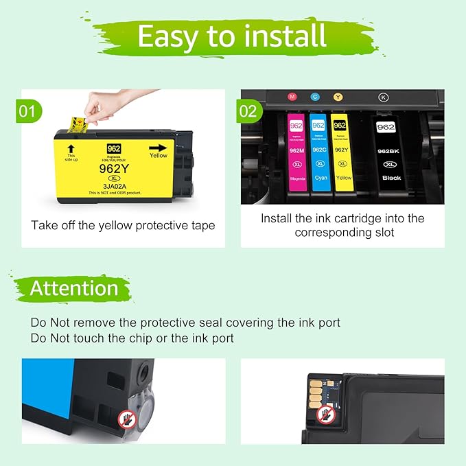 greencycle 962XL Ink Cartridges Combo Pack Replacement for HP 962XL 962 XL High Yield Ink Cartridge Set Work for HP OfficeJet Pro 9010, 9020 Series Printer (1BK/1C/1M/1Y, 4 Pack)