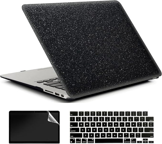 AMCJJ Compatible with MacBook Air 13 Inch Case 2017 2016 2015 2014 2013 2012 2011 2010 Release A1466/A1369, Shiny Plastic Hard Shell Case & Keyboard Cover,Glitter Black