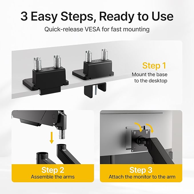 monTEK Dual Monitor Mount Monitor Arms for 2 Monitors for 17 to 35 Inch Curved Screen Holds 35 Lbs Adjustable Heavy Duty Monitor Desk Mount Cable Management, VESA 75/100mm