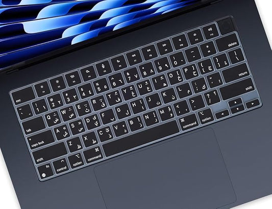 Arabic Keyboard Cover Skin for Apple 2026 2025 2024 2023 2022 MacBook Air Laptop with M5 M4 M3 M2 chip 15.3 inch A3448 A3241 A3114 A2941/MacBook Air 13.6 inch A3449 A2681 A3113 A3240 Protector-Black