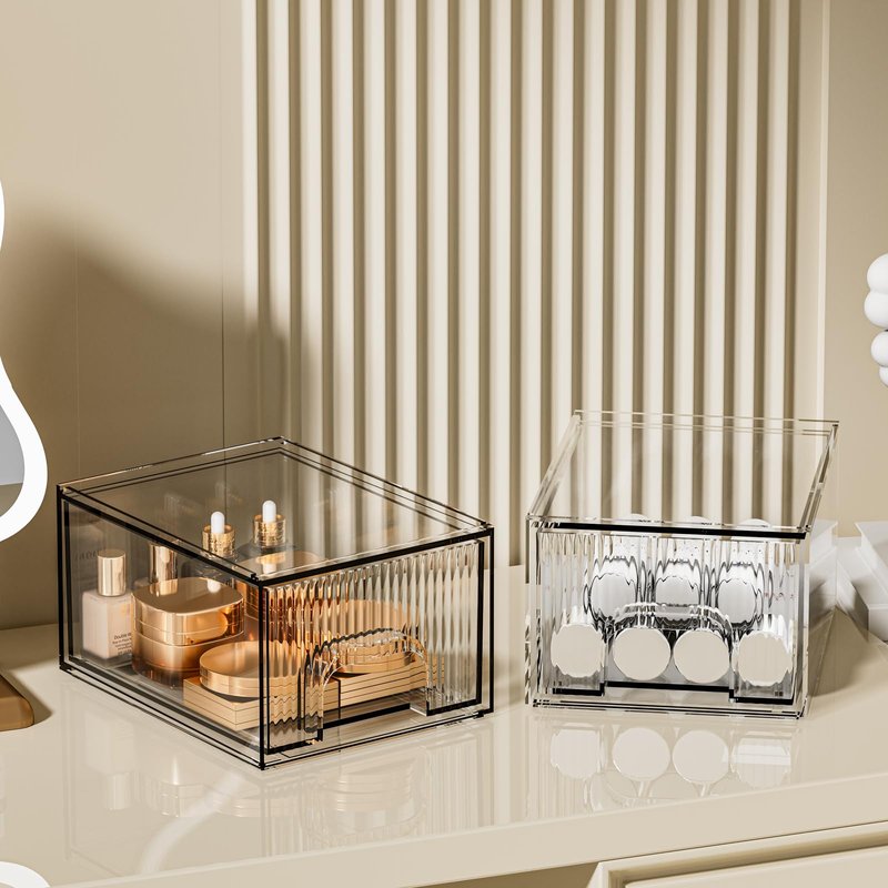 ZHIAI Stackable Storage Drawer, 4 Piece Acrylic Organiser for Cosmetics and Beauty Products, Suitable for Dressers, Bathrooms, Cabinets, Storage Rooms, Bedrooms and Home Organisers