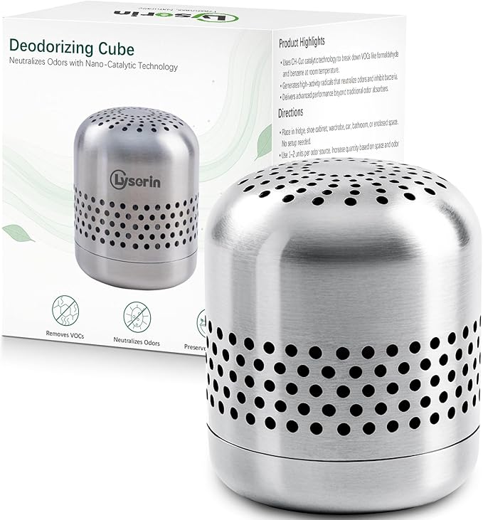 Refrigerator Deodorizer & Odor Eliminator - Lasts 10 Years, Multi-Purpose Air Purifier for Fridge, Closet, and Car - Outperforms Baking Soda & Charcoal (1 Pack)