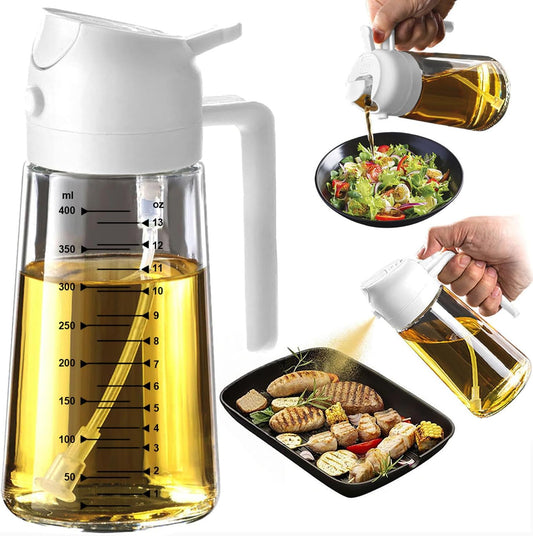 TrendPlain 16oz Glass Olive Oil Sprayer - 2-in-1 Dispenser Bottle for Cooking & BBQ - White