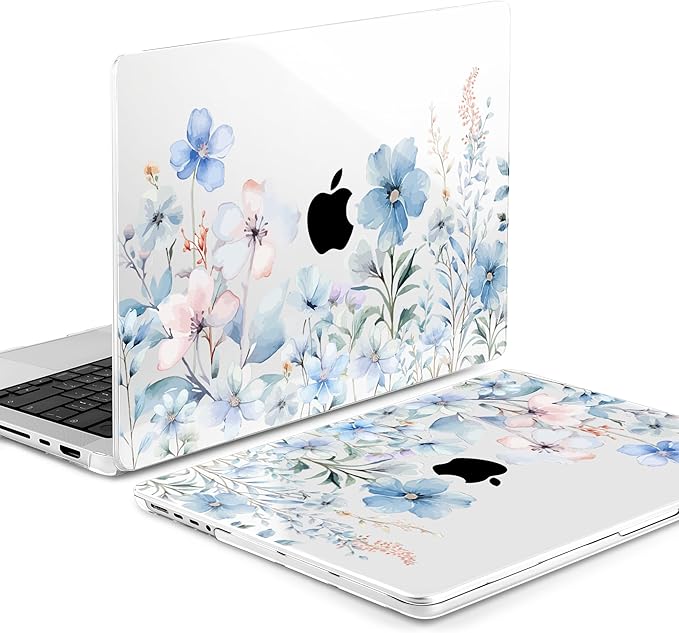 DONGKE Compatible with MacBook Pro 16 Inch Case (2026-2021 Release, M5 M4 M3 M2 M1 Pro/Max Chip), Plastic Hard Shell Cover with Keyboard Cover & Screen Protector for MacBook Pro 16", Blue Flowers