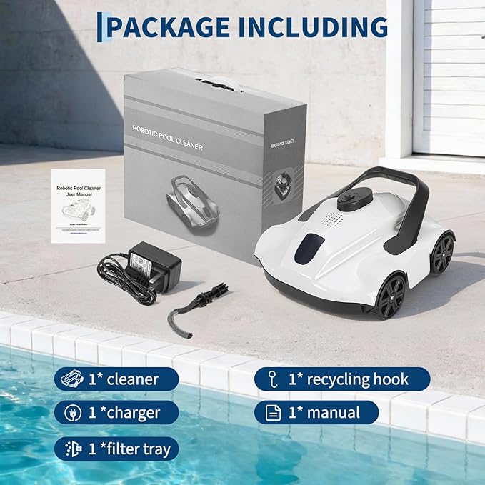 Robotic Pool Cleaners Cordless Robotic Pool Cleaner for Above Ground Pools - 130 Min Runtime, Self-Charging, Cleans Up to 860 Sq Ft, Lightweight & Portable Design