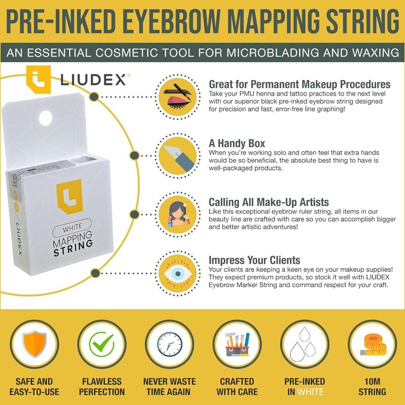LIUDEX - Pre-Inked White Ink - Eyebrow Mapping String – an Essential Cosmetic Tool for Microblading and Waxing; Effective and Easy-to-Use White Ink Eyebrow Thread Brow Marker