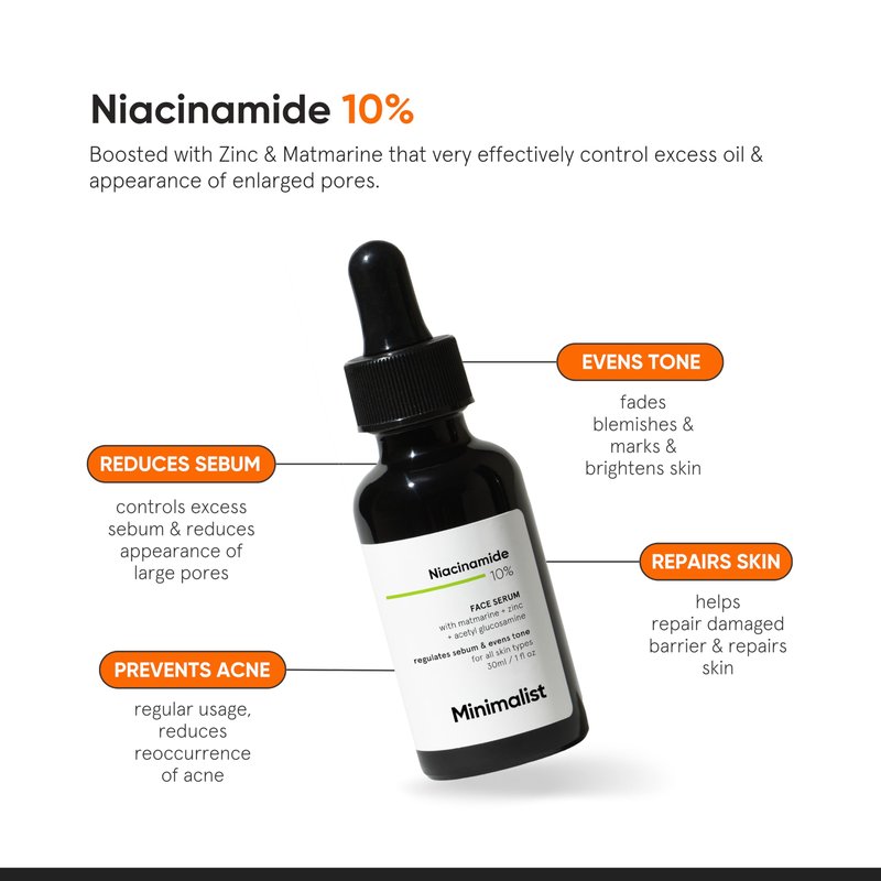 Minimalist 10% Niacinamide Face Serum for Enlarged Pores, Acne & Excess Oil | Reduces Blemishes for Even Skin Tone | For Women & Men | 1 Fl Oz / 30 ml