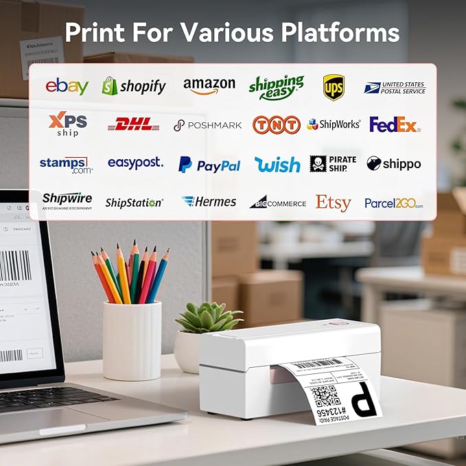 Hoorola Bluetooth Thermal Label Printer, Wireless 4x6 Shipping Label Printer for Small Business & Shipping Packages, Support iPhone, Android, Windows, macOS, Work for Amazon, Shopify, Etsy, USPS