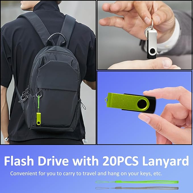 Nicepicten Thumb Drive 16GB FAT32 USB Flash Drives 20 Pack 16 GB USB 2.0 Jump Drives Multipack Flash Memory Stick Zip Drive Pendrive 20Pack with 20PCS Lanyards Label (Green Sliver 16gig)