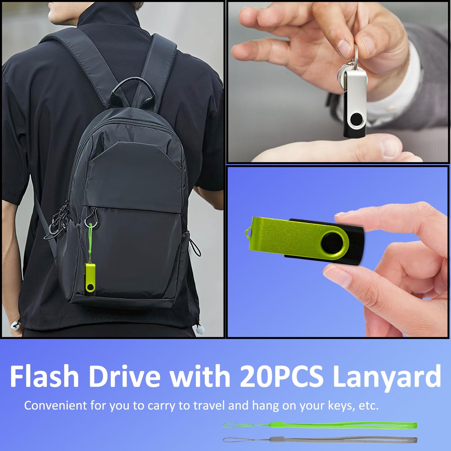 Nicepicten Thumb Drive 16GB FAT32 USB Flash Drives 20 Pack 16 GB USB 2.0 Jump Drives Multipack Flash Memory Stick Zip Drive Pendrive 20Pack with 20PCS Lanyards Label (Green Sliver 16gig)