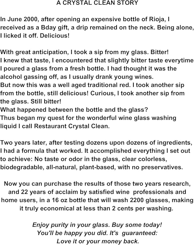 Professional Wine Glass Cleaner and Crystal Cleaning Liquid -16 oz.