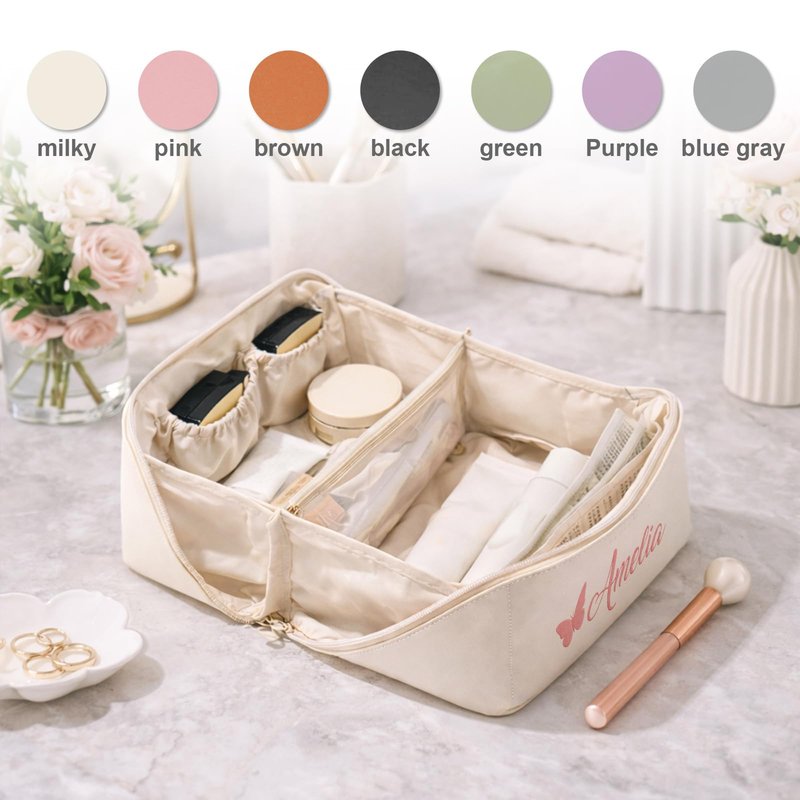 Dyoart Custom Embroidered Name Travel Makeup Bag Gifts for Mothers Day Personalized Large Capacity Cosmetic Bags for Women Customized Toiletry Bag Christmas Birthday Gifts for Girlfriend Wife