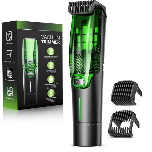 Beard Trimmer for Men: All-in-One Vacuum Mustache Trimmer With Precision Dial,Adjustable 20 Length Setting Premium Facial Hair Groomer with Length Comb USB-C Recharge, Waterproof Wet/Dry Clipper