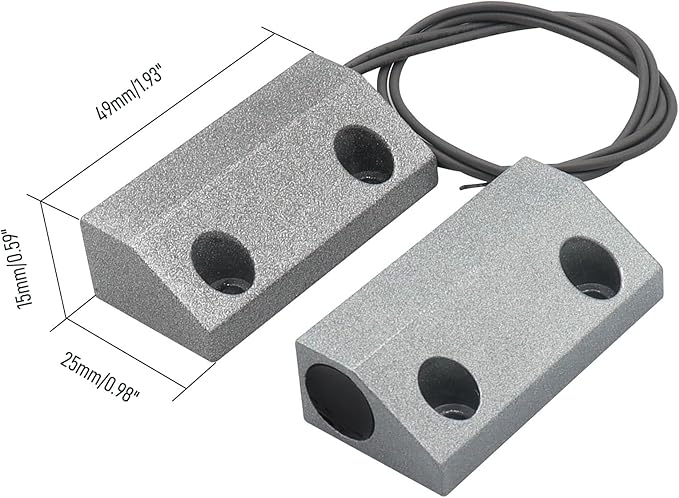 FOCMKEAS Magnetic Reed Switch Wired Surface Mount Normally Closed NC Contact Sensor Alarm Magnetic Door Switch with 2 Wires, Zinc Alloy Sliver, MC-56