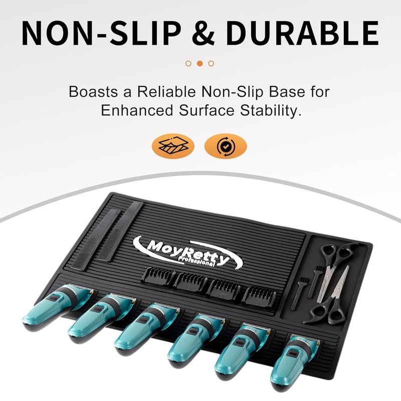 Magnetic Barber Mat for Clippers - 6 Strong Organizer Stations | Anti-Skid Rubber, 18.9" x 12.6", Black