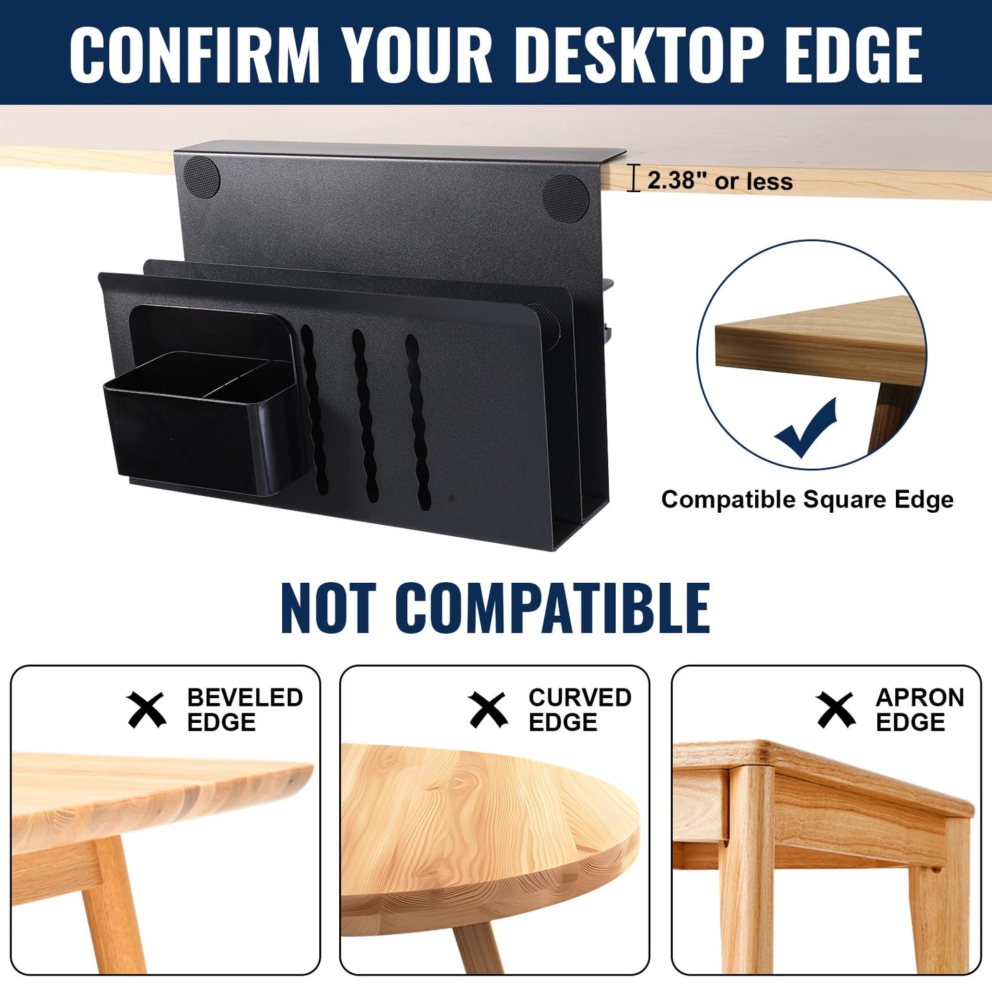 osseph 2 Tier Desk Side Storage Organizer, Under Desk Laptop Holder, No Drill Hanging Desks Caddy for Office & Home, Clamp On Desk Shelf for Tablet, Files, Accessories, Load 30Lbs