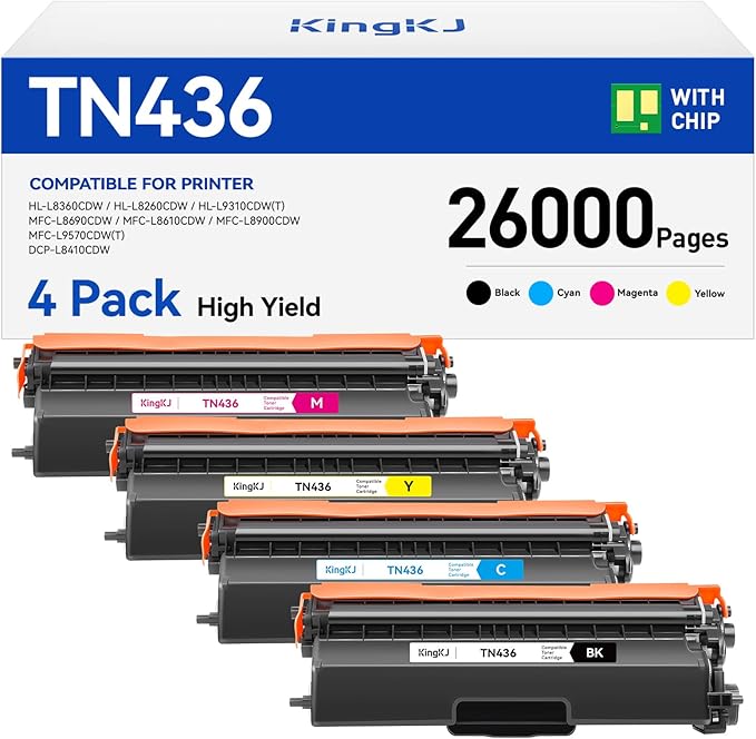 KingKJ TN436 Toner Cartridge 4-Pack