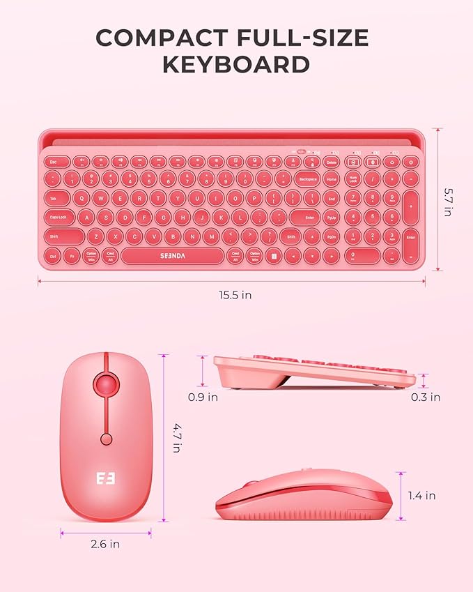 seenda Bluetooth Keyboard and Mouse for iPad, CTU-301 Wireless Multi-Device Connection Bluetooth+2.4G Keyboard Mouse Combo with Tablet Holder for iPad/MacBook/Windows, iOS/Android/Phone, Coral Pink