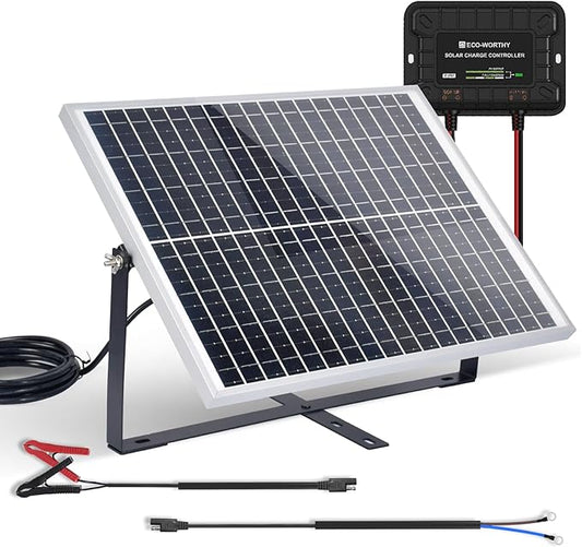 ECO-WORTHY Solar Panel Kit 25W 12V Solar Battery Charger Trickle Maintainer, 25W Solar Panel + Adjustable Mount Bracket + Upgrade Controller,for 12V Batteries Cars RV Boat Motorcycle Marine