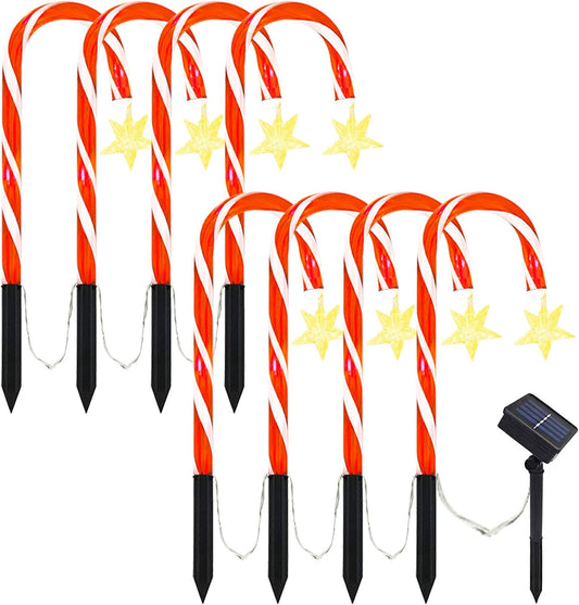 Skiennix Christmas Pathway Lights - Set of 8 Solar Candy Cane Decorations | Waterproof 15ft Garden Lights