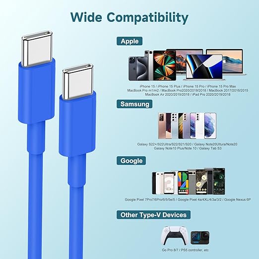 60W USB C to C Cable [3Pack] iPhone 17Air 16e 15 Fast Charging Cable,6ft Long USB-C to USBC Power Cord for iPhone 17/16/15 Pro Plus Pro Max, MacBook Pro Air/IPad/iPad Pro 12.9/11,AirPods 4(Blue)