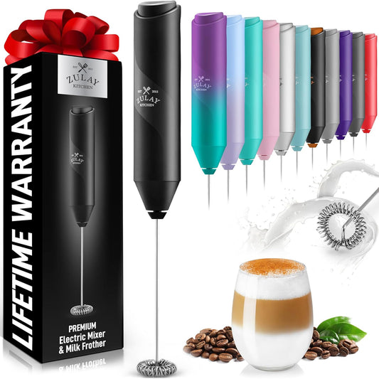 Zulay Milk Frother Wand - Mini Handheld Stainless Steel Mixer for Coffee, Lattes & Cappuccino - Black