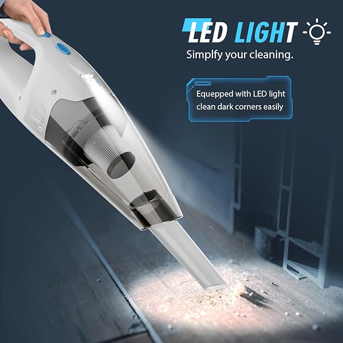 FUOAYOC Handheld Vacuum Cordless, Hand Vacuum Cordless Rechargeable with LED Light/Multi Accessories,1.6lbs Car Portable Vacuum Cleaner for Pet Hair, Home, Car, Office