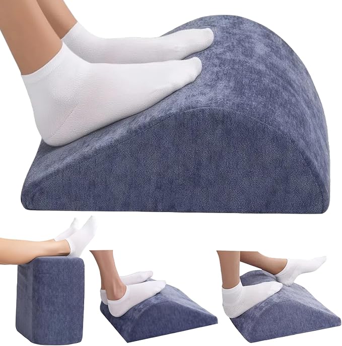 Opuvidity Foot Rest for Under Desk at Work, Ergonomic Under Desk Footrest with Washable Cover for Office, Home & Gaming Leg Elevation Pillow Blue