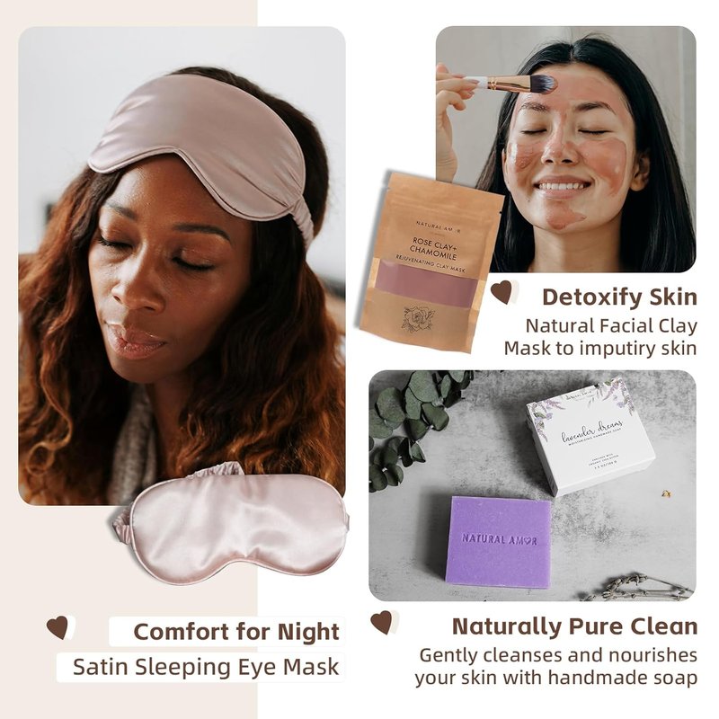 Natural Amor Spa Gift Set | 6-Piece Self-Care Box with Handmade Soap, Bath Bomb, Candle & Skincare Essentials