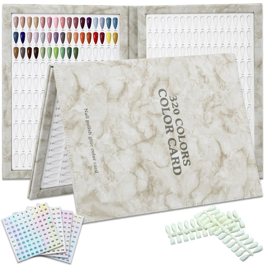 C12rtive 320 Nail Swatch Book,Leather Nail Color Display Book with 480 Nail Tips & 1-400 Number Labels,Professional Nail Color Chart Display Book for Nail Polish Nails Art Design(Grey)