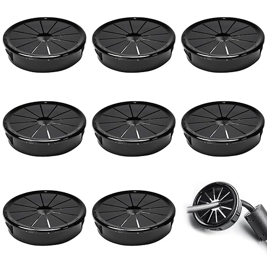BOPOREAE 8 Pcs Cable Grommet, Snap Bushing 1-3/4" (45 mm) Mounting Diameter, Flexible Petal-Shaped Buckle Round Nylon Desk Grommet for Wires Through Countertop Cord Organizer and Protection, Black