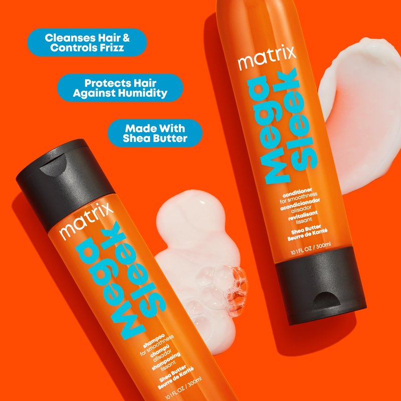 Matrix Mega Sleek Shampoo and Conditioner Set | Smoothing, Anti-Frizz, Detangling | For Dry, Damaged & Frizzy Hair | Nourishes with Shea Butter | Vegan