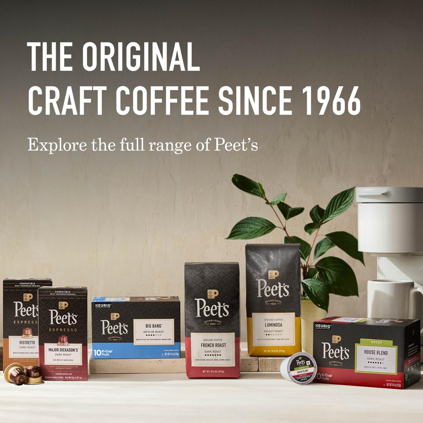 Peet's Coffee Medium Roast Espresso Capsules - 100% Arabica, Intensity 9, 50 Count (5 Boxes of 10)
