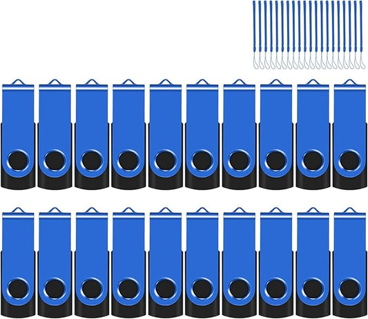 EASTBULL Flash Drive Bulk 32GB USB 20 Pack with Lanyards USB 2.0 Thumb Drive Bulk Memory Stick Swivel Pen Drive for Storage and Backup 32 GB 20 Pack, Blue