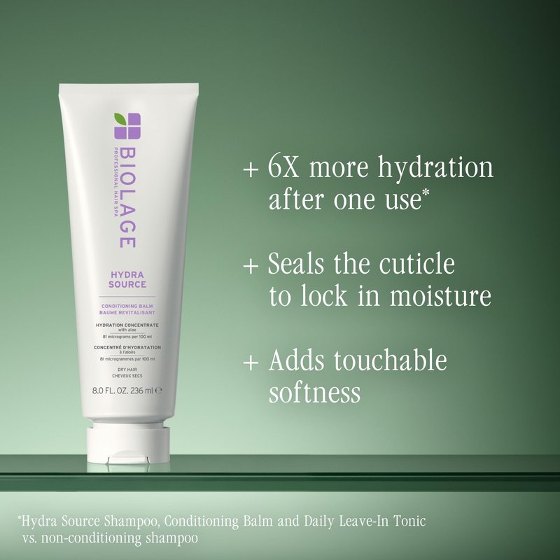 Biolage Hydra Source Conditioning Balm - Moisturizes, Detangles & Adds Softness, For Dry Hair, Infused with Fermented Aloe & Micro-Filtered Hyaluronic Acid, Vegan & Paraben-Free, 7.9 Fl Oz