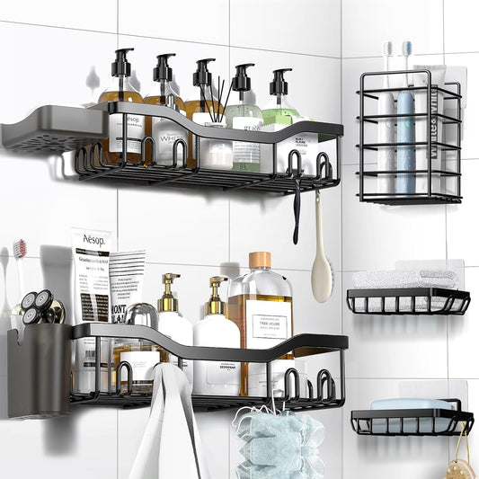 NESOMI Shower Caddy - Rustproof Stainless Steel Organizer with Soap Dish & Hooks | 7-Pack Large Capacity